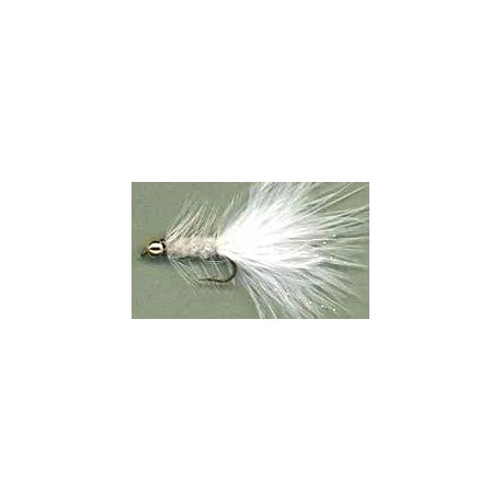 Streamers beaded white woolly bugger button $2.50