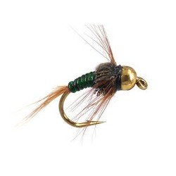 Tungsten Nymphs dark green body glass tg $3.00