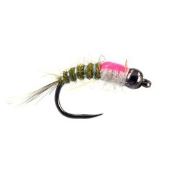 Barbless Flies Innov BH Olive Nymph BL White Pearl $2.50